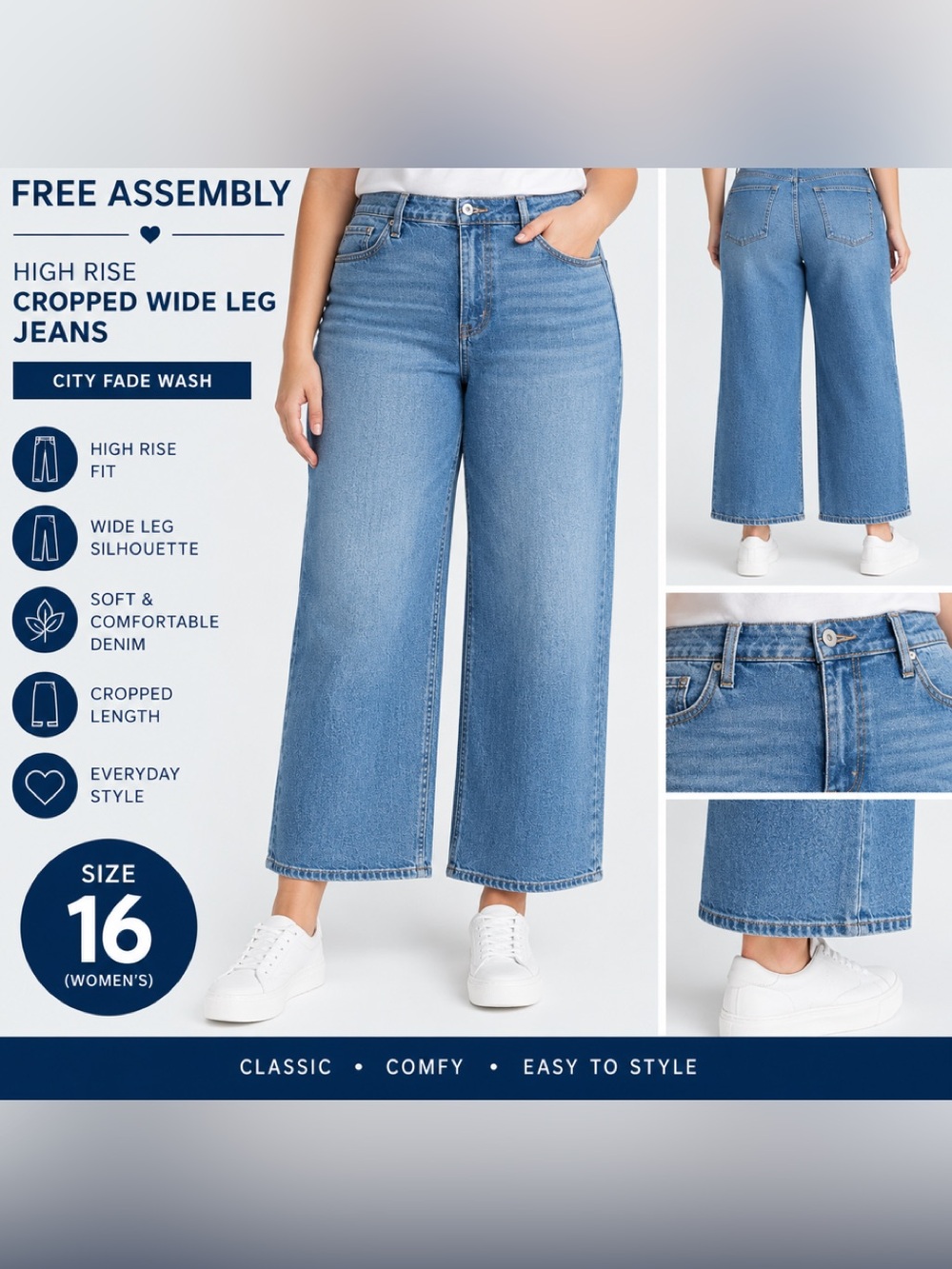 NWT Free Assembly City Fade High-Rise Wide Leg Jeans Size 16